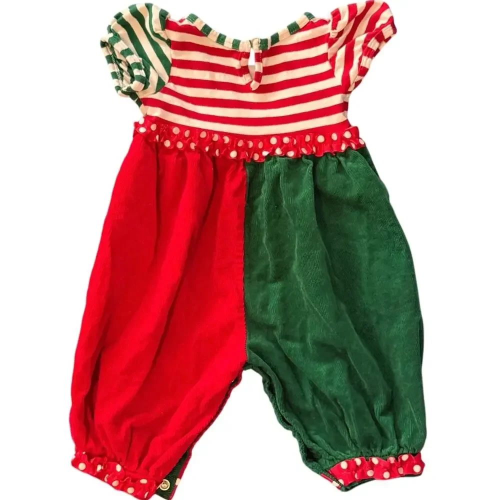 Christmas Embroidered Candy Canes One Piece Bonnie Baby Outfit Size 3-6 Months
